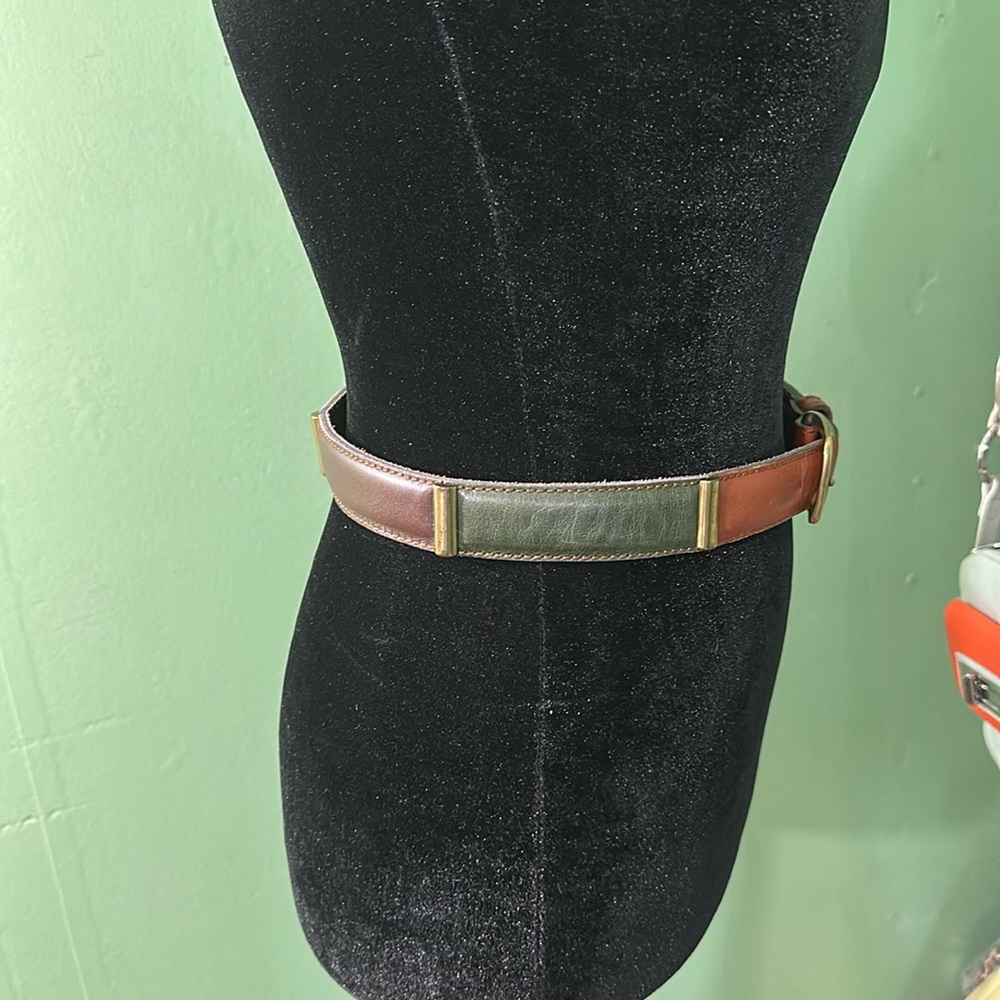 Fossil vintage leather belt color blocked Brown /burgandy/tan brass fittings - Picture 2 of 8